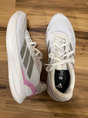 adidas White Running Sneakers with Pink Accents